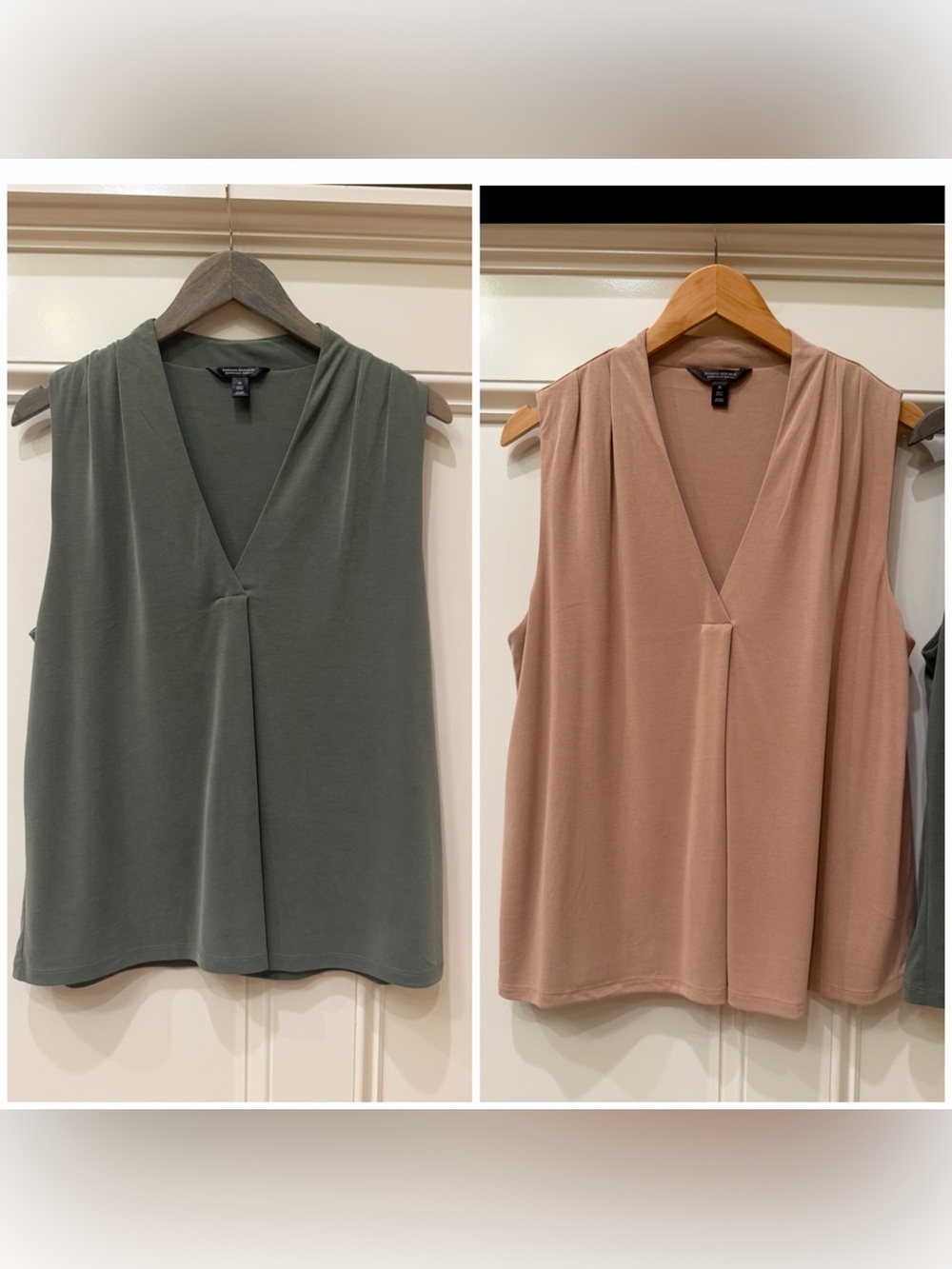 Banana Republic Olive Green & Blush Pink V-Neck Tanks